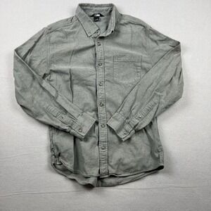 Eddie Bauer Men's Medium Gray Solid Twill Button Down Long Sleeve Workwear Shirt
